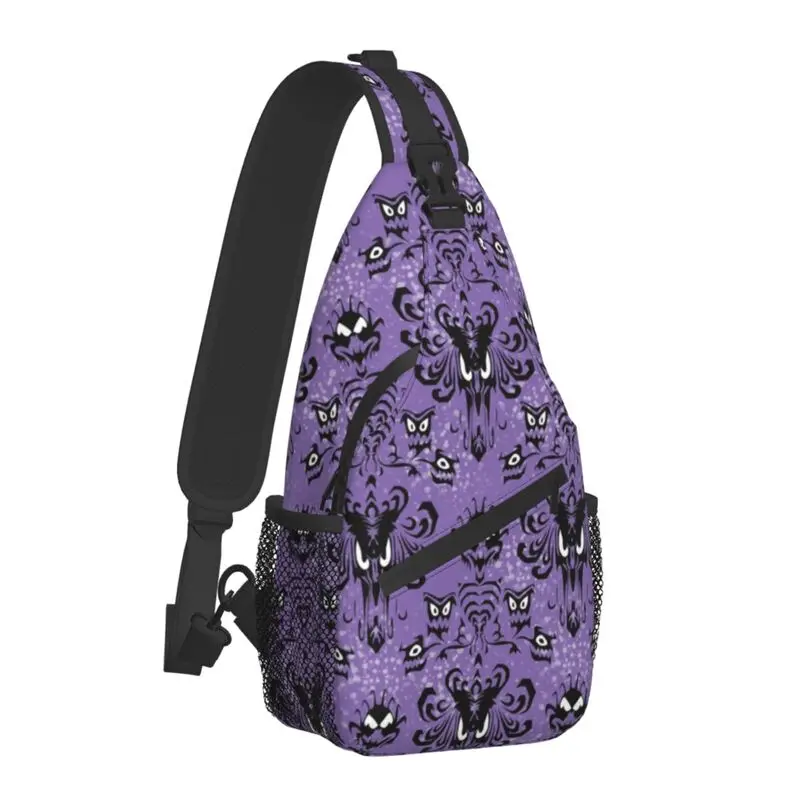 Happy Haunts Haunted Mansion Sling Crossbody Chest Bag Men Casual Halloween Shoulder Backpack for Travel Cycling