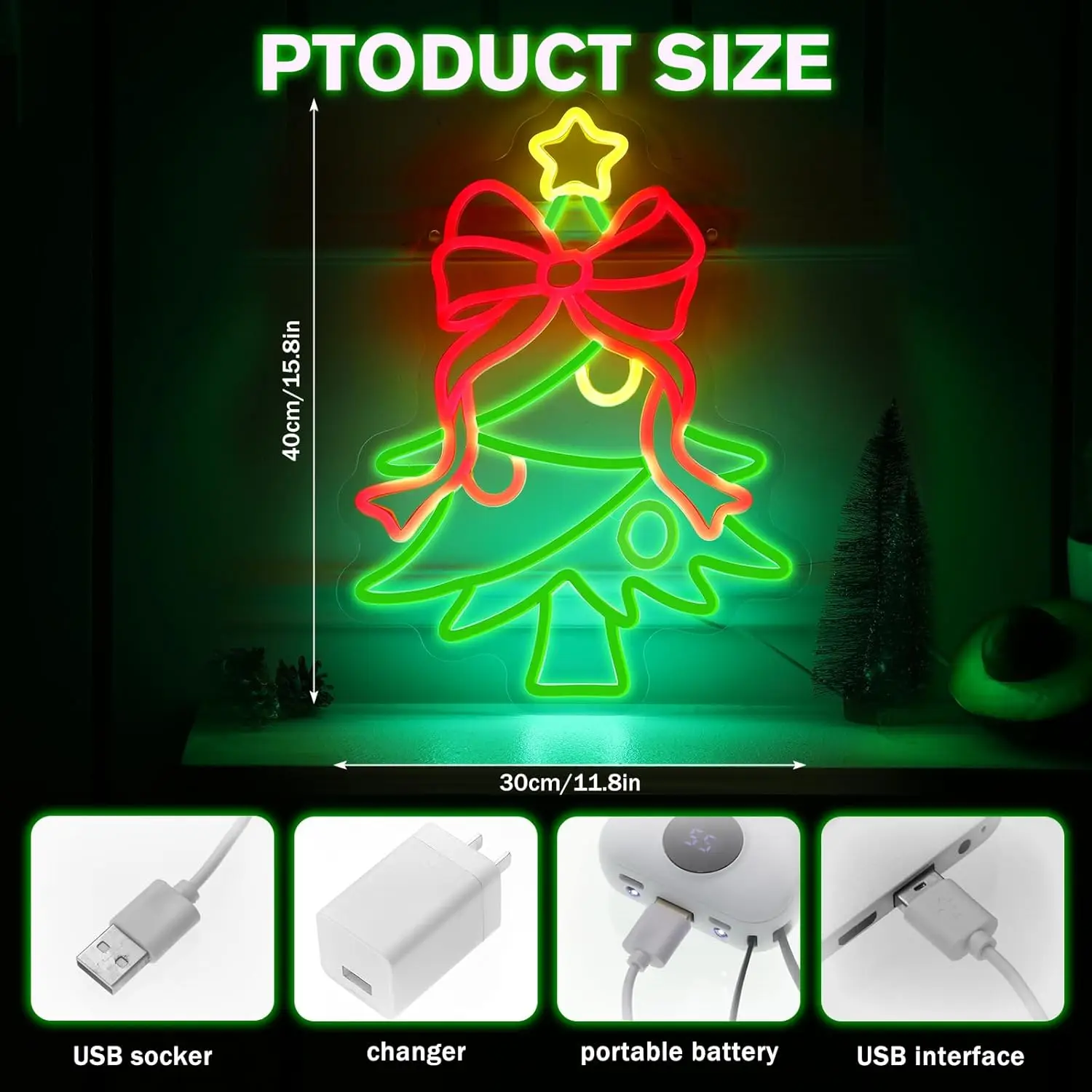 Weihnachtsbaum-Neonschild, USB, dimmbar, LED-Neonlichtschild für Getränke, Bar, Männerhöhle, Schlafzimmer, Hotel, Geschäft, Spielzimmer, Party, Wanddekoration