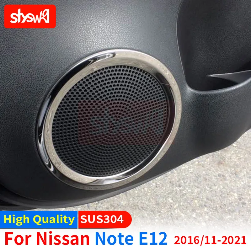 for NISSAN NOTE E12 2017 Automatic Door Stainless Steel Decorate Car Styling 4PCS Door Speaker Ring Cover Interior Accessories