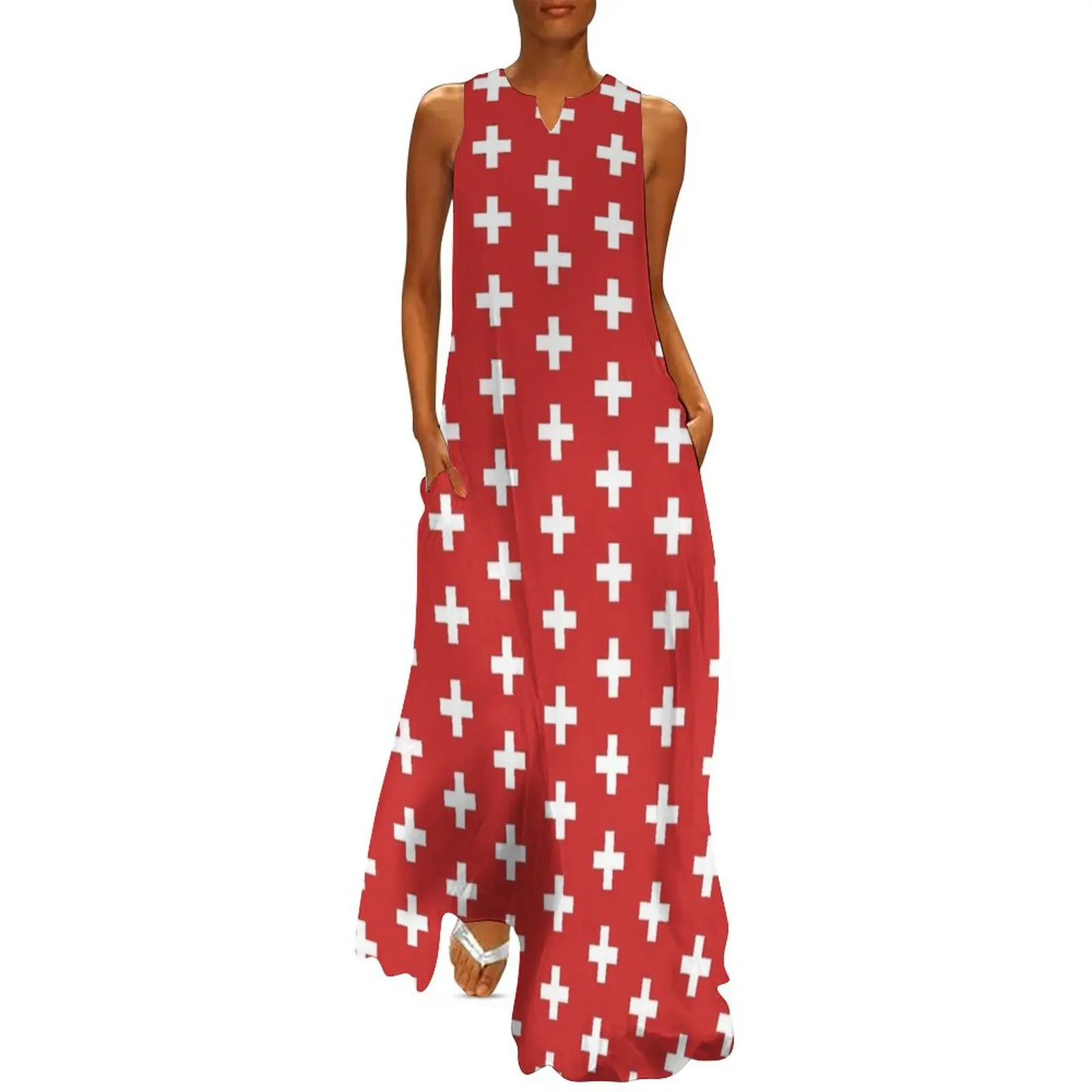 Swiss Cross on Red Switzerland Flag Long Dress dress women elegant luxury Clothing female