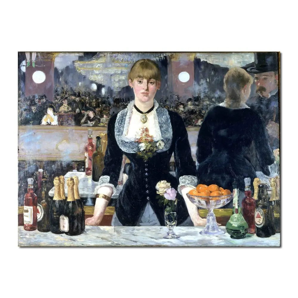 

Modern Impressionist Canvas Art Bar at the Folies-Bergere Edouard Manet Painting Handmade Portrait Artwork for Pub Dining Room