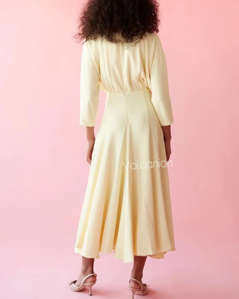 Customized Jersey Pleat A-line High Collar Midi Dresses Bespoke Occasion Casual Simple Sizes Available