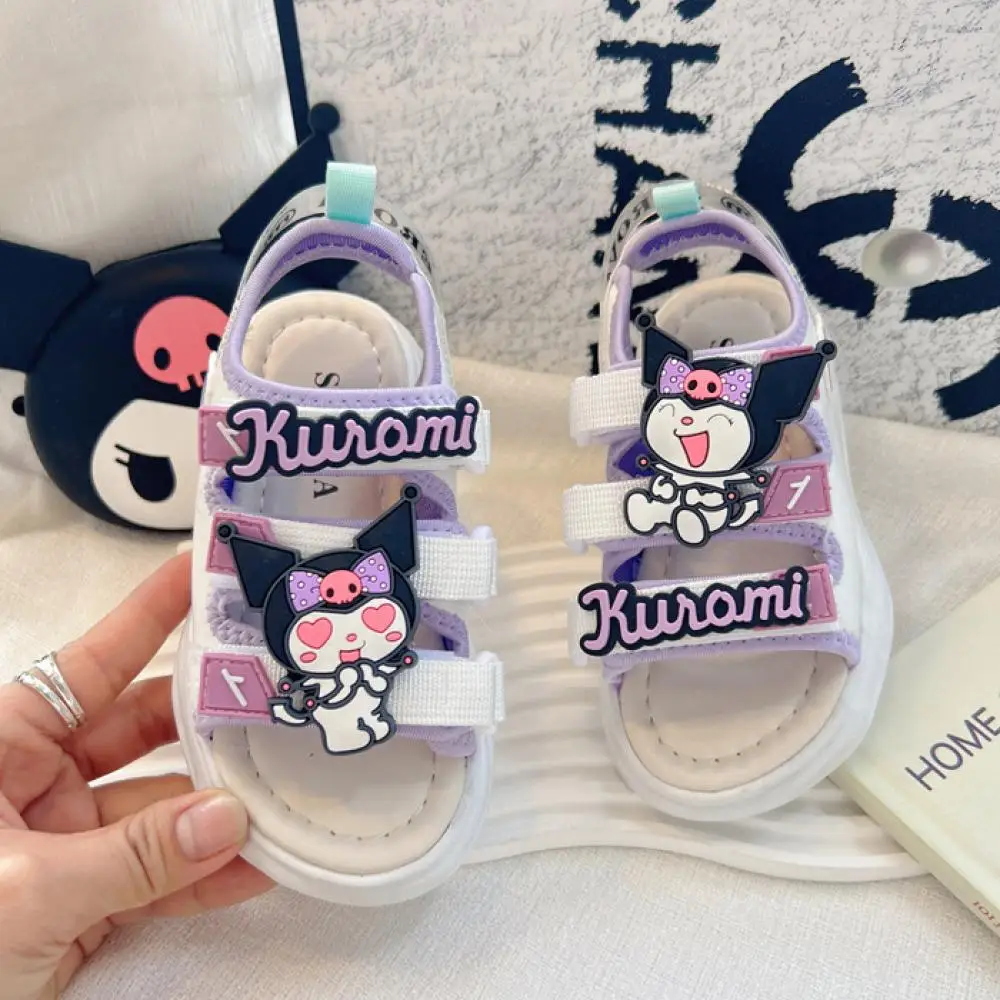 

Летние детские сандалии Kawaii Kuromi My Melody для девочек Sanrios, детские полые сандалии с героями мультфильмов, милая нескользящая дышащая пляжная обувь