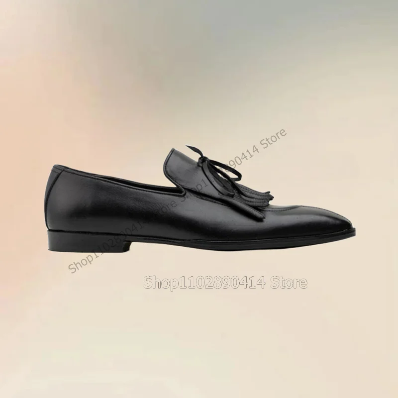 Black Tassels Decor Sewing Design Men Shoes Fashion Slip On Male Shoes Luxurious Handmade Party Banquet Office Men Dress Shoes