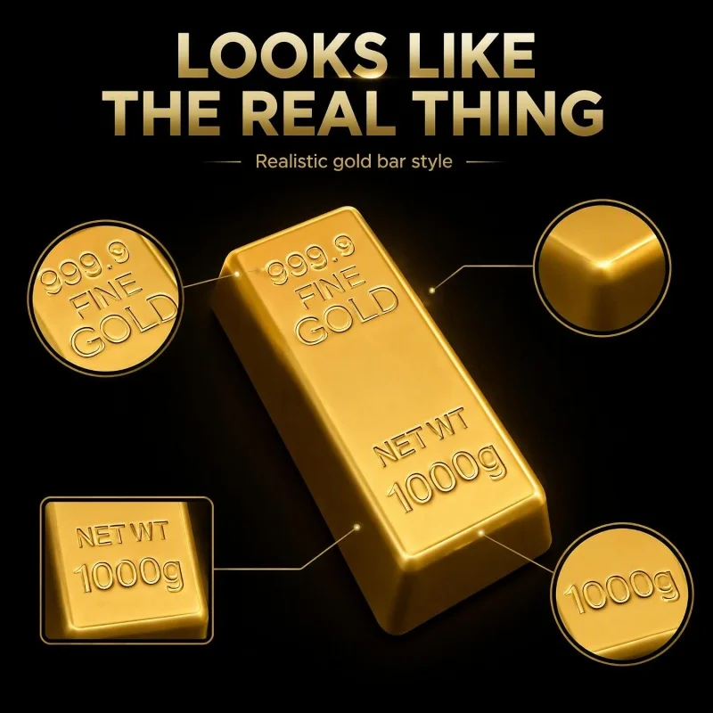 Gold Bar Squishy Toys Slow Rising Gold Brick Stress Relief Toys Soft Squeeze Fidget Toys for Adults and Teens Novelty Desk Gift