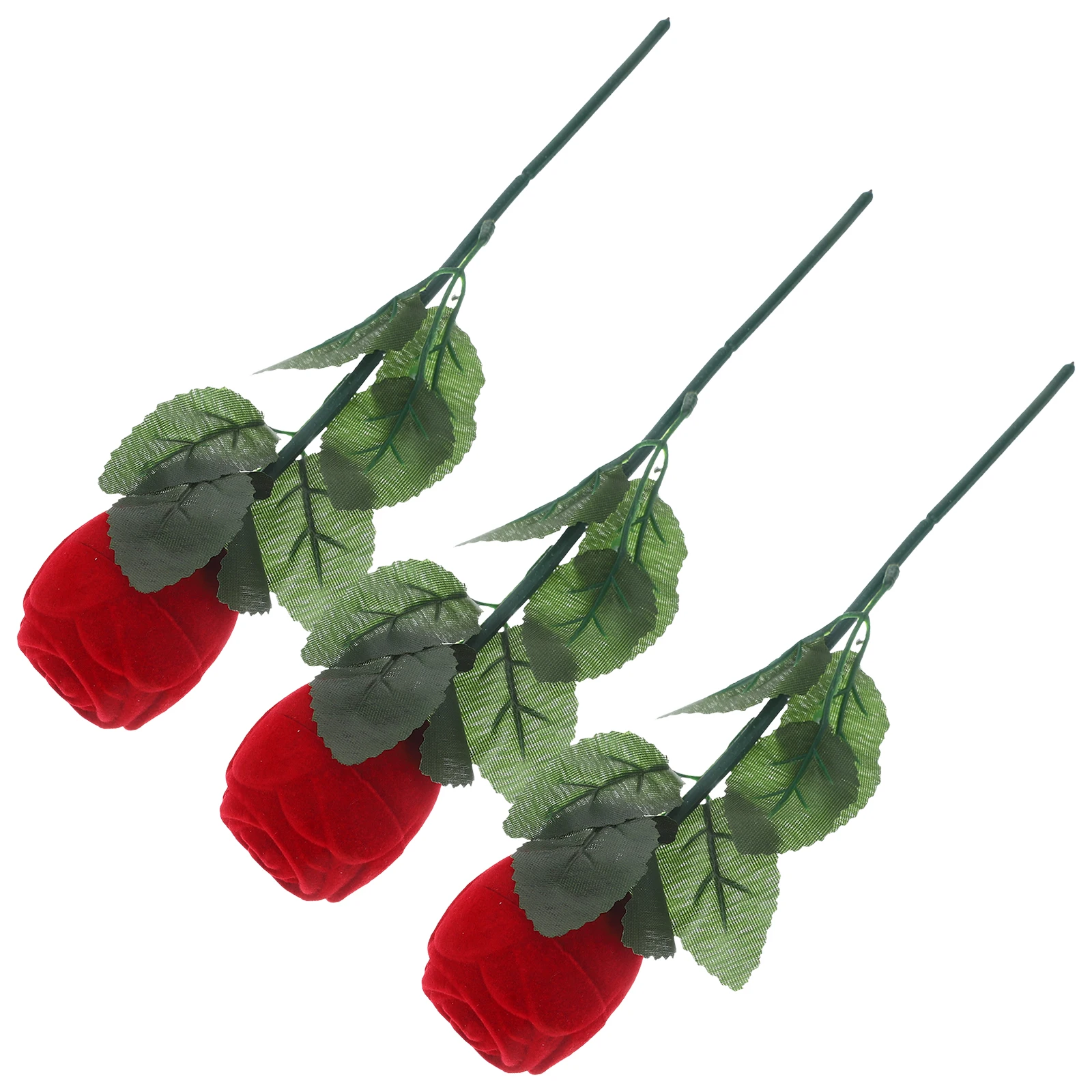 

3pcs Rose Ring Box Fabric Lifelike Rose Shape Proposal Wedding Birthday Anniversary Jewelry Storage Case Container