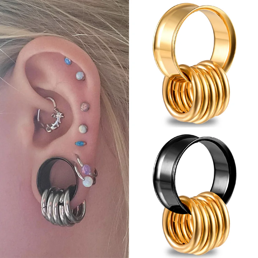 Doearko 2PCS New 316 Stainless Steel Fashion Ear Plugs Tunnels Matching Nose Rings Stretcher Studs Body Piercing Jewelry