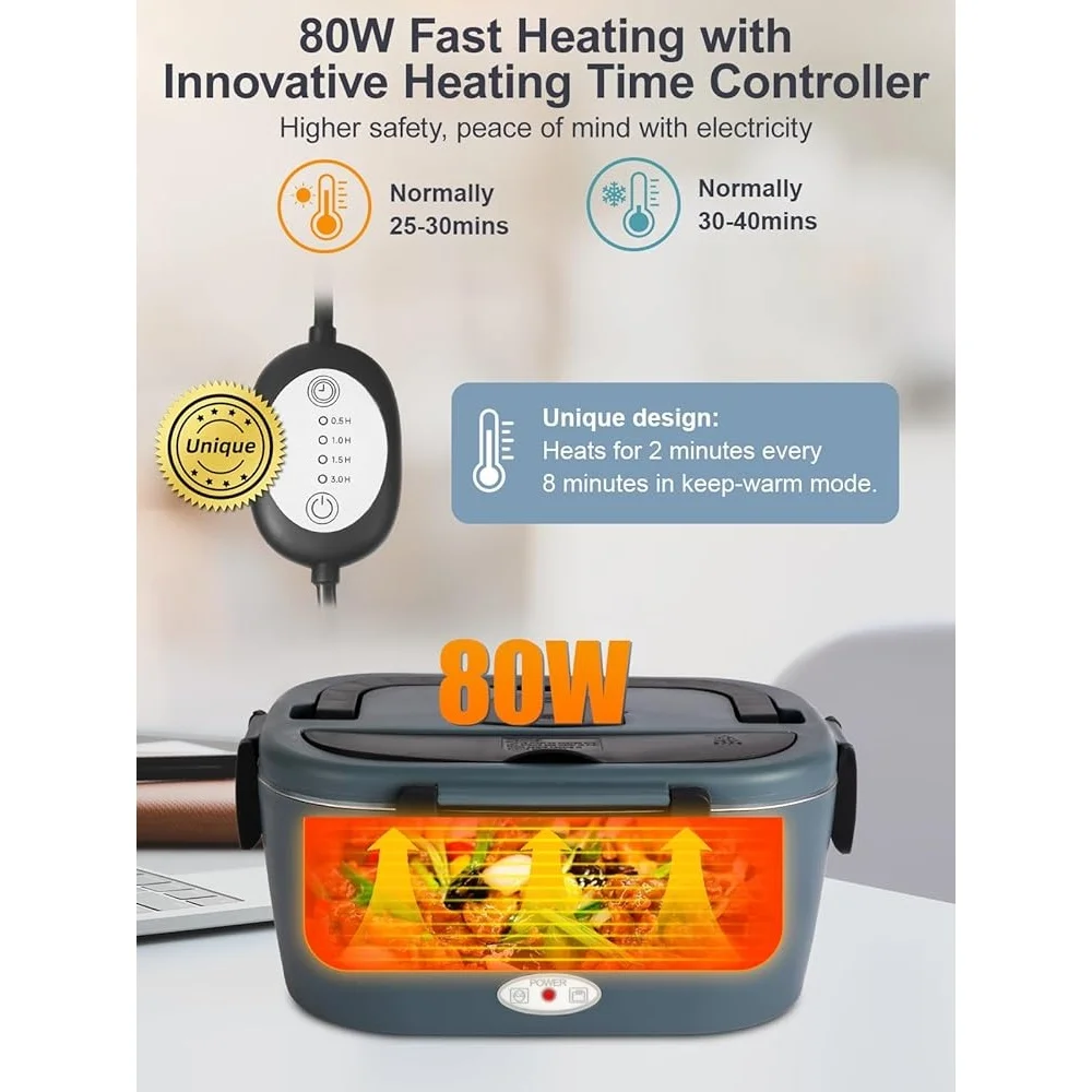 80 واط صندوق غداء ساخن مع مؤقت اثنين 1.5L حاويات من الفولاذ المقاوم للصدأ مانعة للتسرب وجبة كهربائية سخان المنزل مكتب سيارة