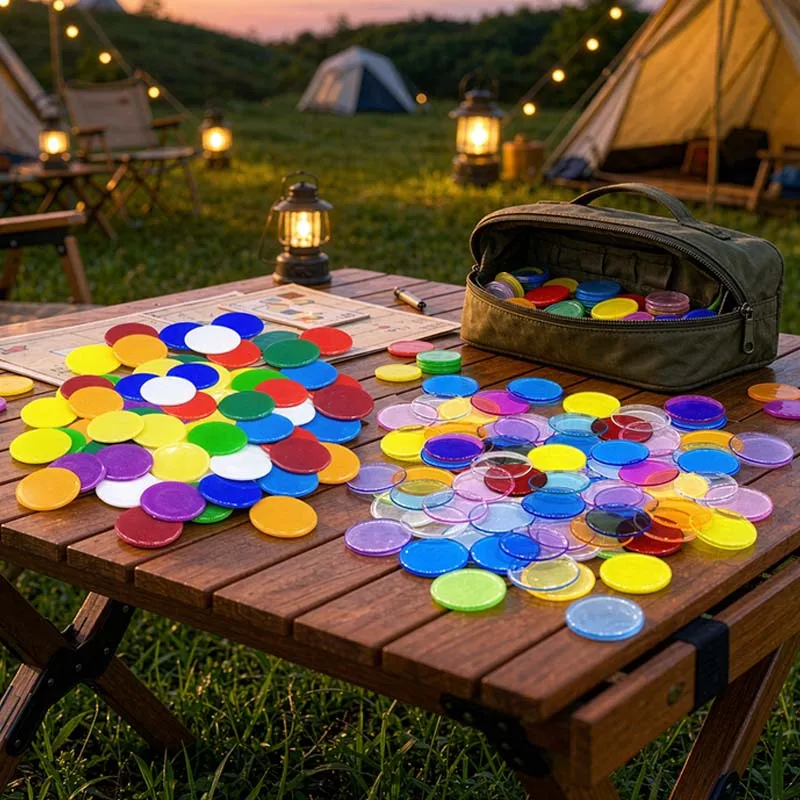 19mm Random Color Plastic Chips Set Round Flat Counters Solid Translucent Assorted Colors Multi-Purpose Tokens Counting TMZ