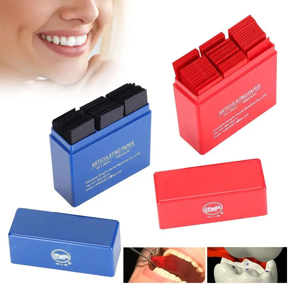 New High-end 300 Sheet/Box Dental Articulating Paper Bite Red Teeth Dentist Strips Blue Double-sided Oral 55*18mm Whiteni S W8P6