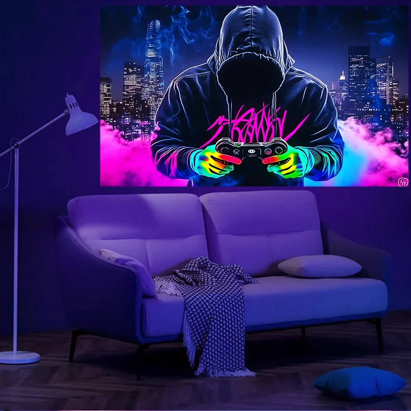 VIKAMA Cyberpunk Tapestry Neon Esports City Night View Esports Room Dark Bedroom Atmosphere Wall Decoration
