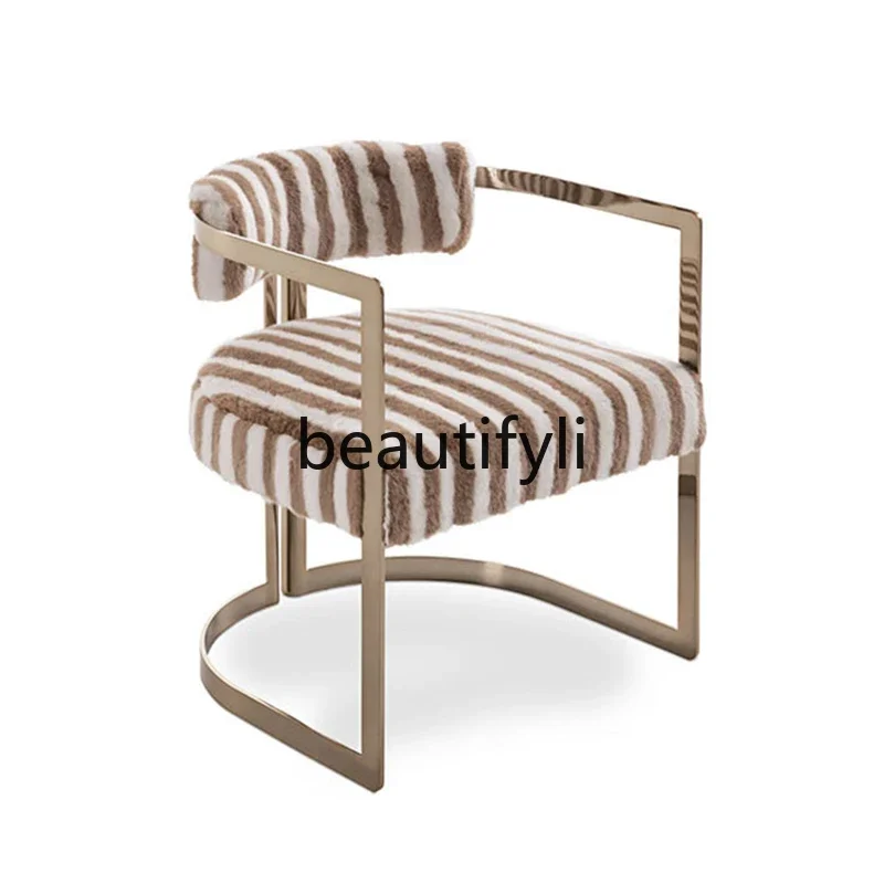 E182 Light luxury modern sofa chair pure solid steel leisure chair, bedroom home backrest makeup chair