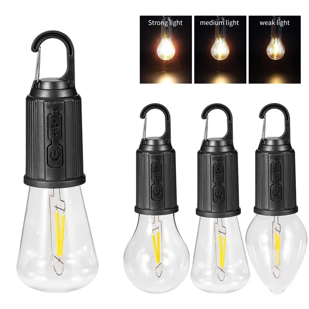 LED Camping Light Type-C USB Rechargeable Waterproof 400mAh 100LM Tent Light with Hook 3 Modes Outdoor Lighting