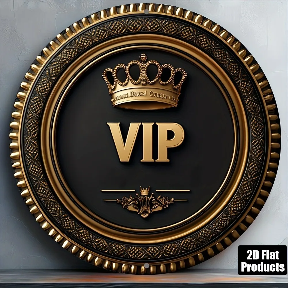 Vintage VIP Crown 2D Flat Aluminum Wall Art 8x8 Inch Waterproof Durable Metal Sign For Bar Kitchen Cafe Home Office Decor