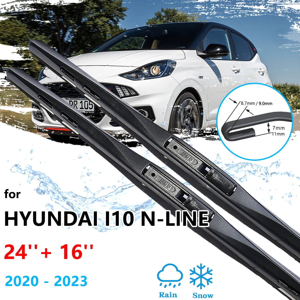 2x For Hyundai i10 N-Line AC3 AI3 MK3 2020~2023 Front Wiper Blades Brushes Window Windshield Windscreen U J Hook Car Accessories