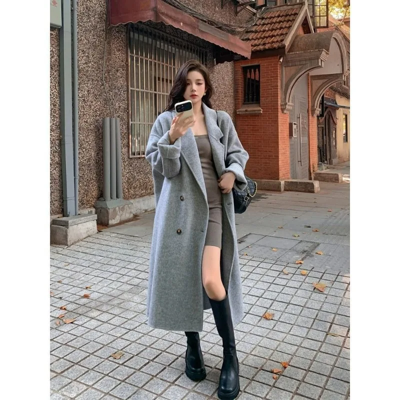 

Laid-back Korean-style Double-sided Woolen Coat for Women Mid-length 2025 Autumn/winter New Outerwear Simple Women's Clothing