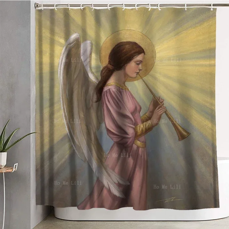 Musician Angel Trumpet Girl Sun Shine Background Supernatural Spiritual Shower Curtain By Ho Me Lili For Bathroom Decor