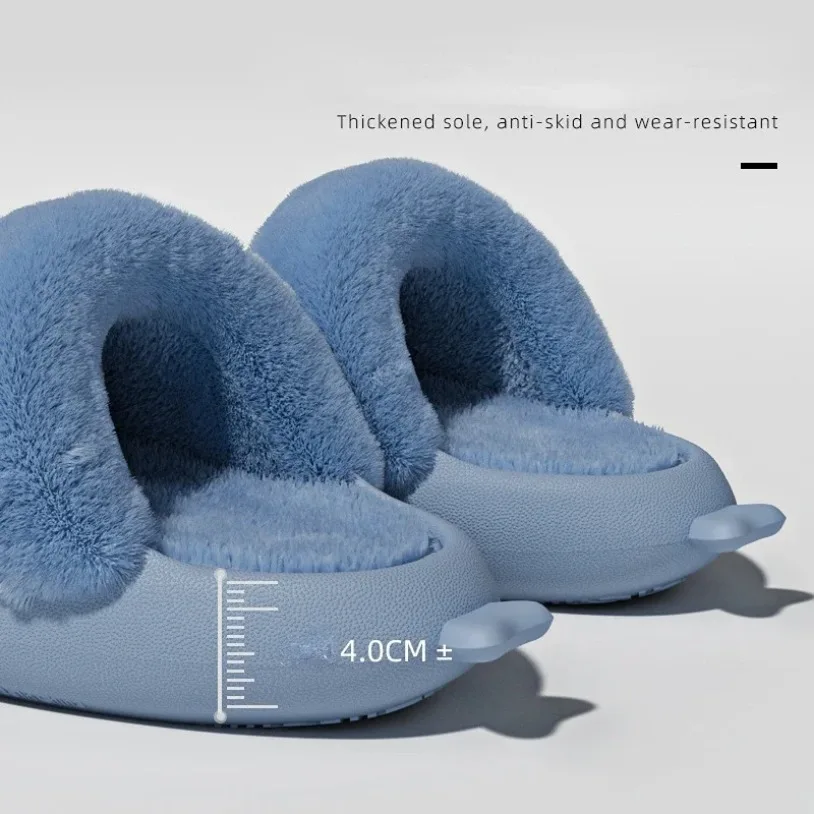 Women Shark Slippers Slides Platform Winter Warm Fluffy Sandal Home Cloud Clapper Soft Room Shoes Children Plush indoor 2024 New