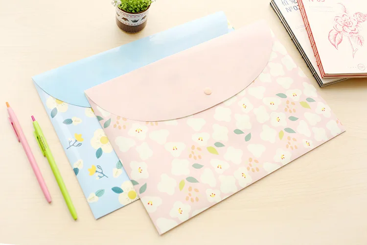 20PCS Resistant Folder Snap Floral File Bag Paper A4 School Stationery Office Supplies PP Bag File Folder