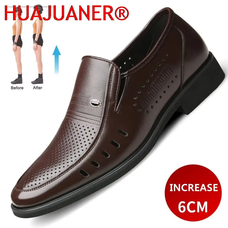 

Men Summer Formal Leather Height Increase Shoes Quality Business Cowhide Elevator Shoes Soft Man Breathble Hole Oxford For Man