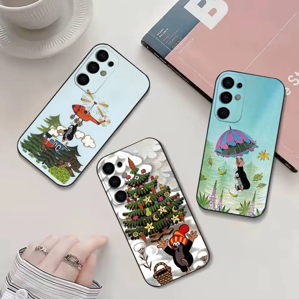 Funda de teléfono con estampado de Little Mole de dibujos animados clásicos para Samsung S25,24,21,22,23,30,Ultra,20,Plus,Fe,Lite,Note, funda negra suave