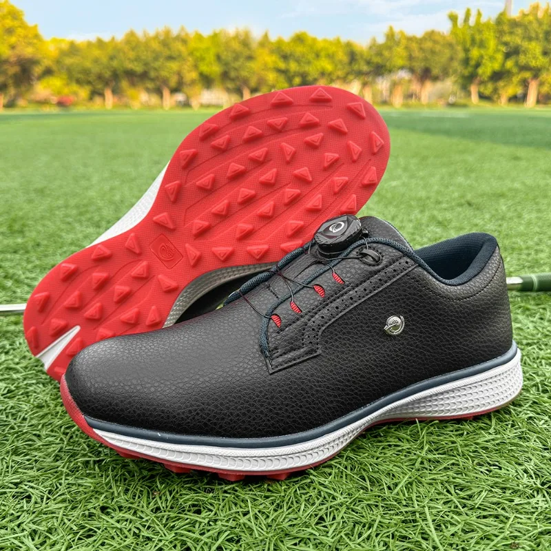 

2025 Новые мужские туфли для гольфа, удобная кожаная спортивная обувь, мужские тренировочные кроссовки для гольфа с быстрой шнуровкой, мужские прогулочные туфли высшего качества