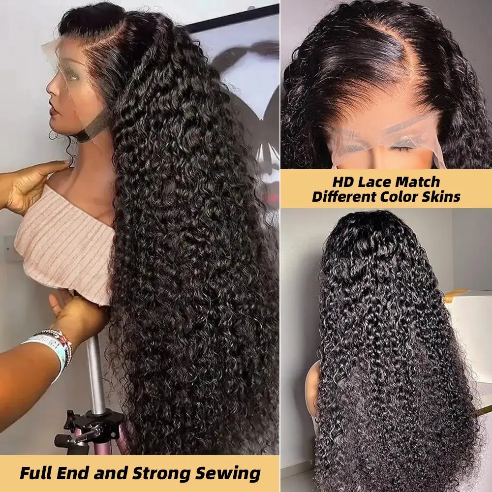 40-42 Inch Deep Wave Frontal Wig 13x4 13x6 HD Transparent Lace Front 250% Density Jerry Kinky Curly Pre Plucked Human Hair Wigs