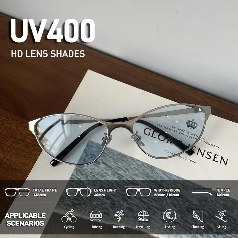 Y2K Cat Eye Sunglasses Metal Frame UV400 Shades Anti-ultraviolet Retro Hip Pop Cyberpunk Eyewear Women Unisex