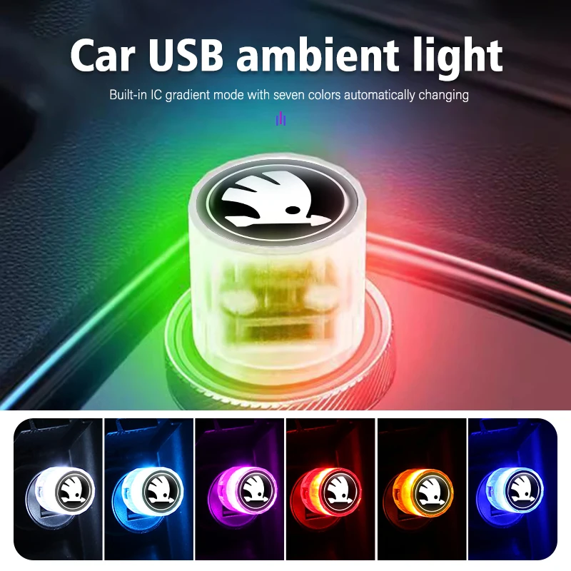 Car Mini USB LED Atmosphere Light Decorative Lamp Portable Plug For Skoda Fabia Kamiq Superb MK3 VisionS Yeti Scala Enyaq-iV