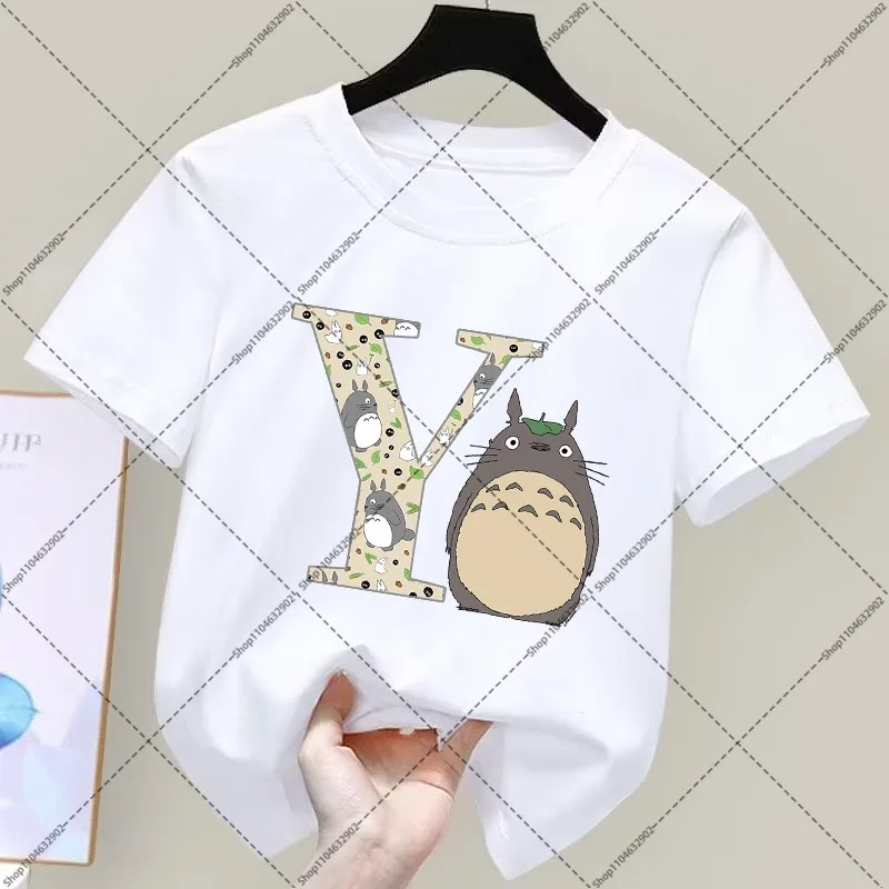 Totoro Cute T-shirts Unisex Summer Clothes Cartoon Anime Pattern A-Z Printed Short Sleeve Comfortable and Breathable Tee Gifts view 4