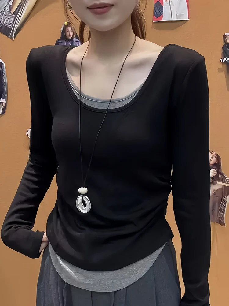 

Slim Fit Long Sve T-irt Women's Beautiful Commute Sle Korean Version plus Size Autumn Season Moisture ng Sweatirt