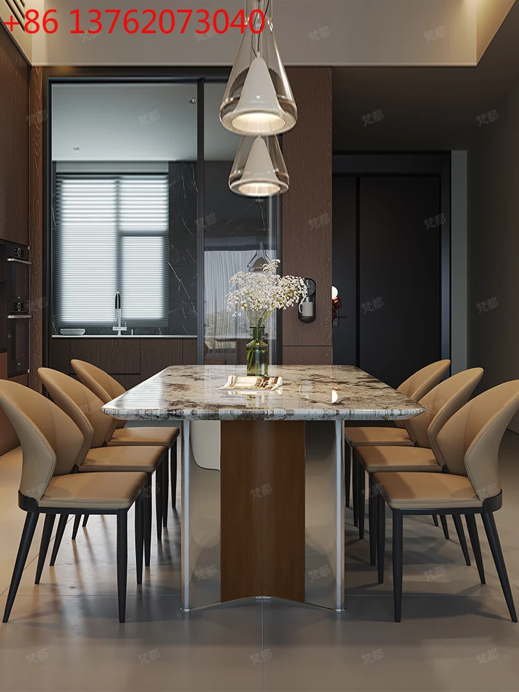 Light luxury marble dining table Snow mountain flying fox Luxury stone pattern dining table Household dining rectangular table