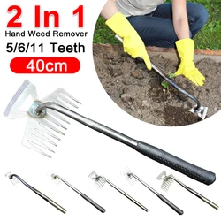 2 In 1 Hand Weed Remover Ergonomic Handle Manual Loose Soil Weeder Lightweight Hand Weeding Removal Puller V Fork Garden Shovel