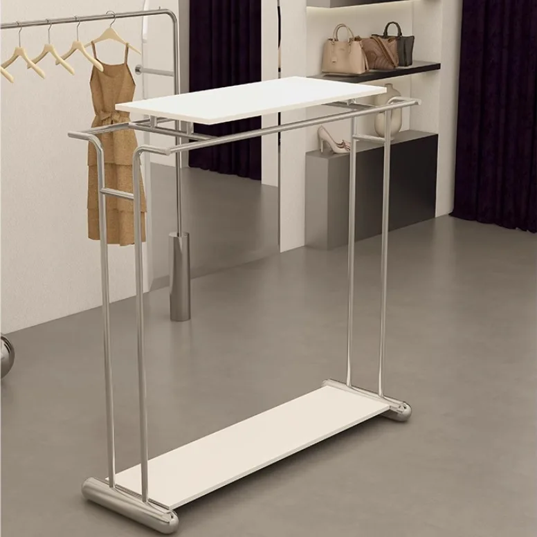Belt plate Zhongdao shelf women's clothing store, parallel bar floor hanger, stainless steel clothing rack, middle display shelf