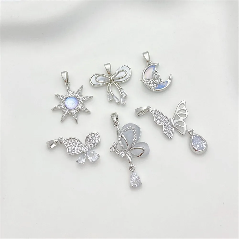 White Gold Color-preserving Zircon Butterfly Moon Star Pendant DIY Hand Chain Necklace Jewelry Material Accessories