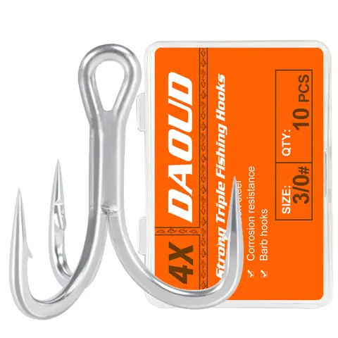 4X Fishing Treble Hook 8# 6# 4# 2# 1# 1/0 2/0 3/0 Triple Fishing Hooks for Big Game Trout Bluefish Salmon Kingfish Fishing 10Pcs