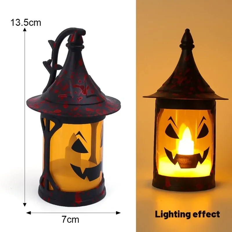 Lampu lilin Halloween, topi ajaib labu horor, lampu lilin elektronik genggam, dekorasi suasana rumah hantu Pesta Halloween