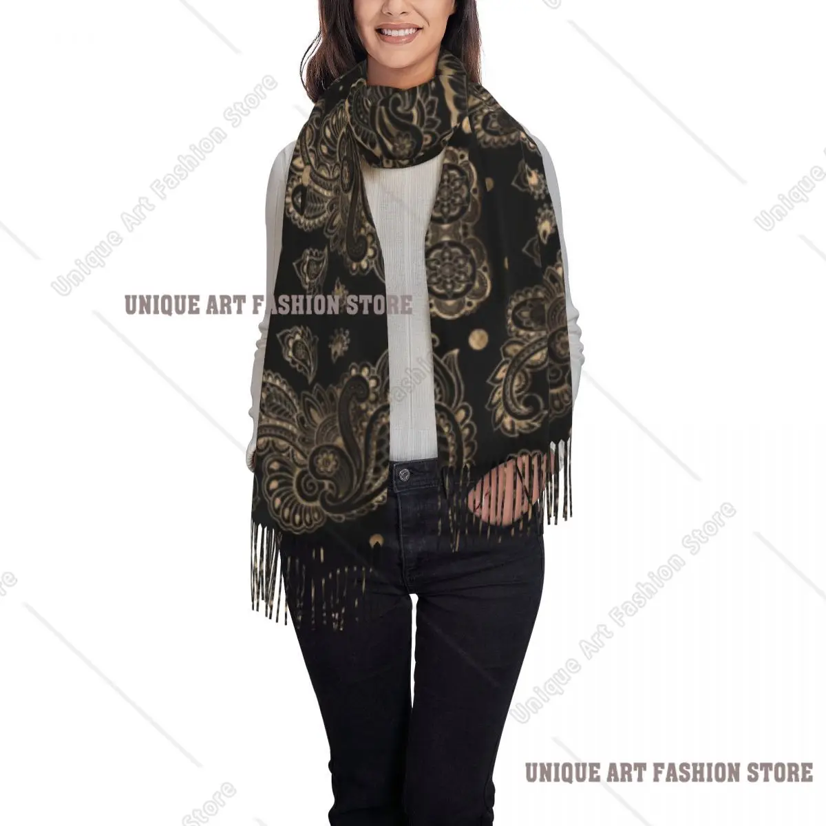 Oriental Paisley Ornament Tassel Scarf Women Soft Shawl Wrap Ladies Winter Scarves