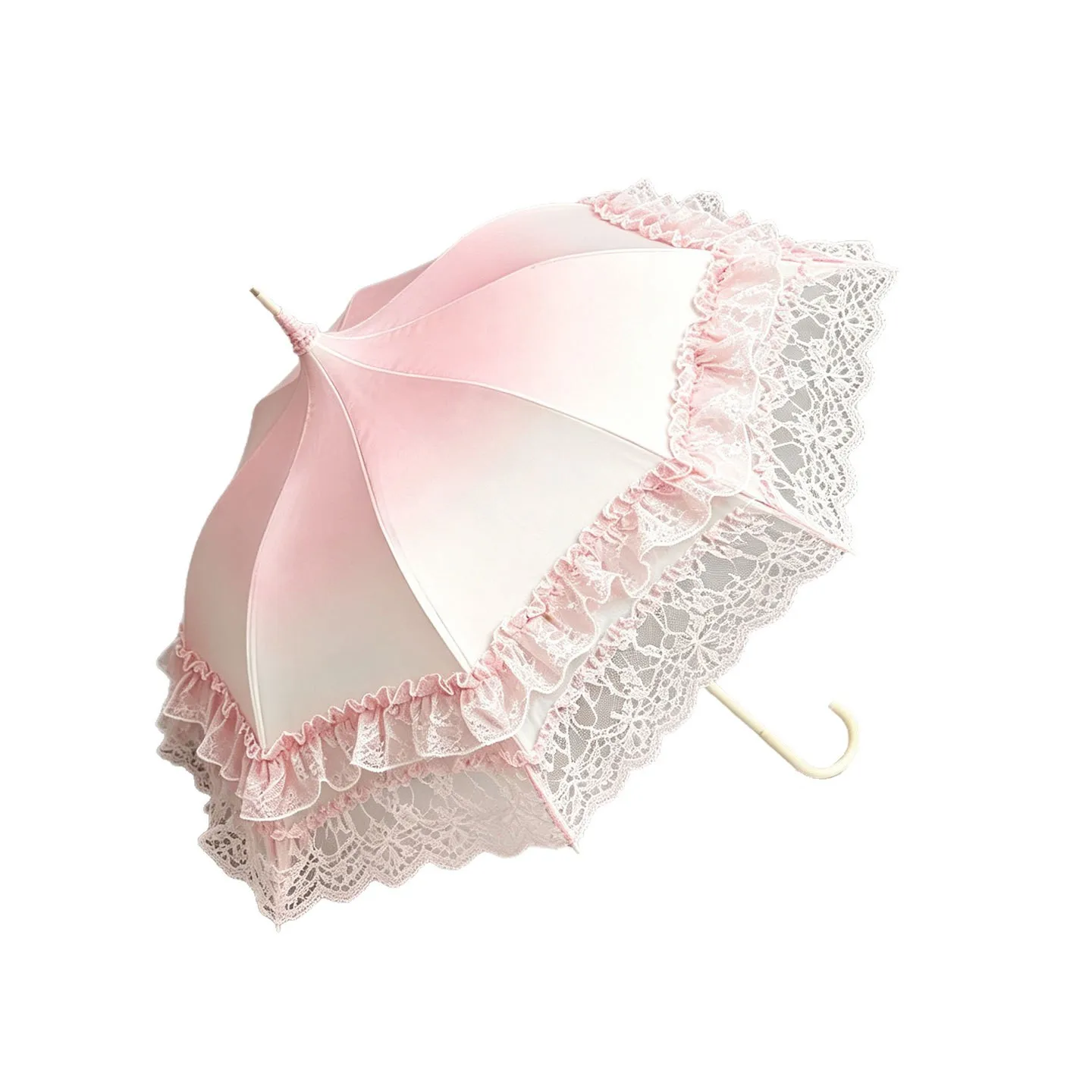 Gradient Lace Pagoda Parasol, Vintage Ruffled Sun Umbrella for Lolita Wedding Photo Shoot