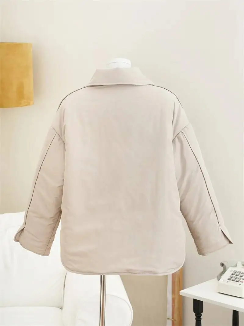 شتاء جديد إمرأة سميكة القطن سترة معطف بدوره إلى أسفل طوق واحدة الصدر طويلة الأكمام السيدات عادية قصيرة سترة دافئة #6