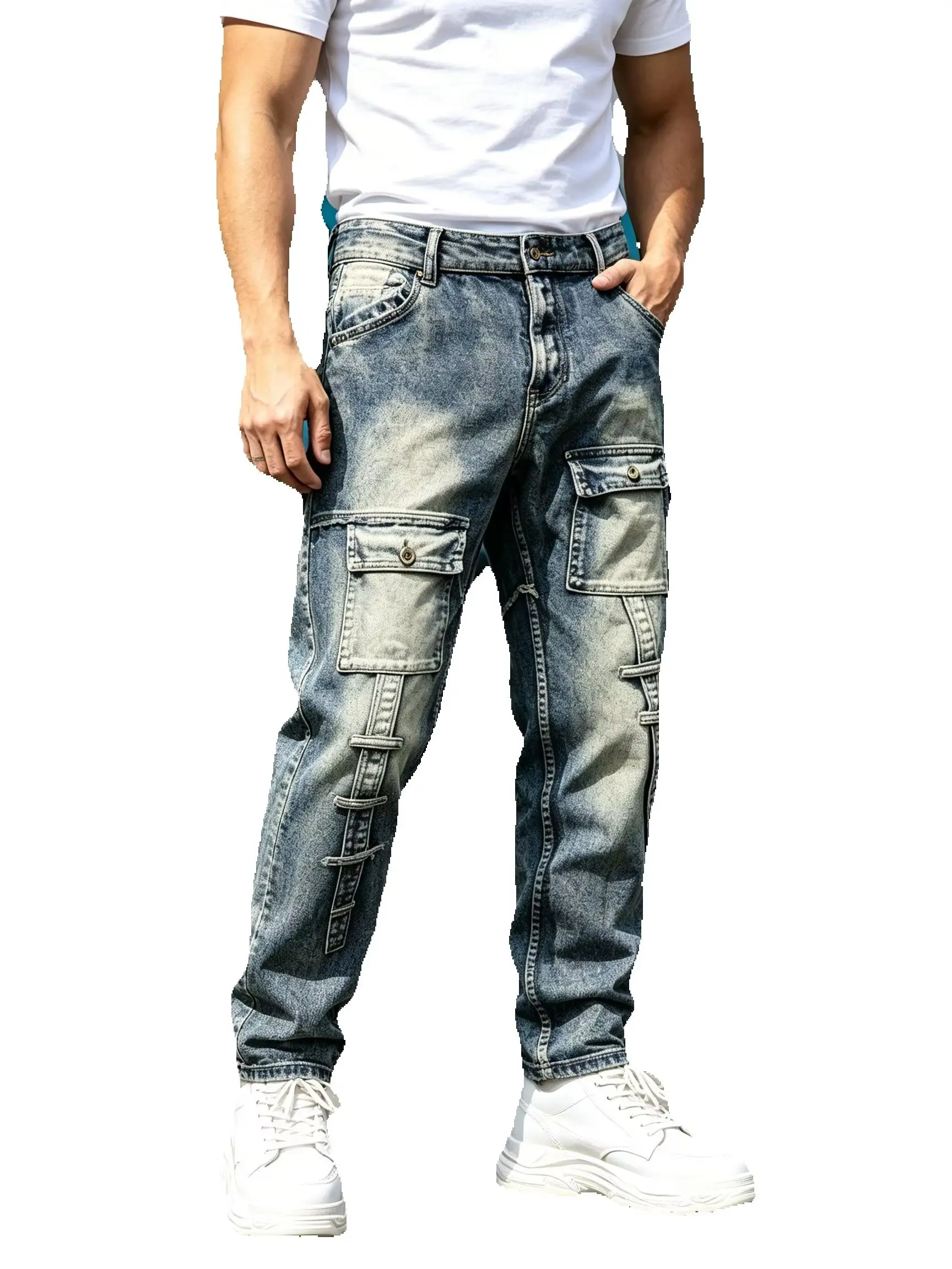 Men Vintage Washed Heavyweight Denim Pants
