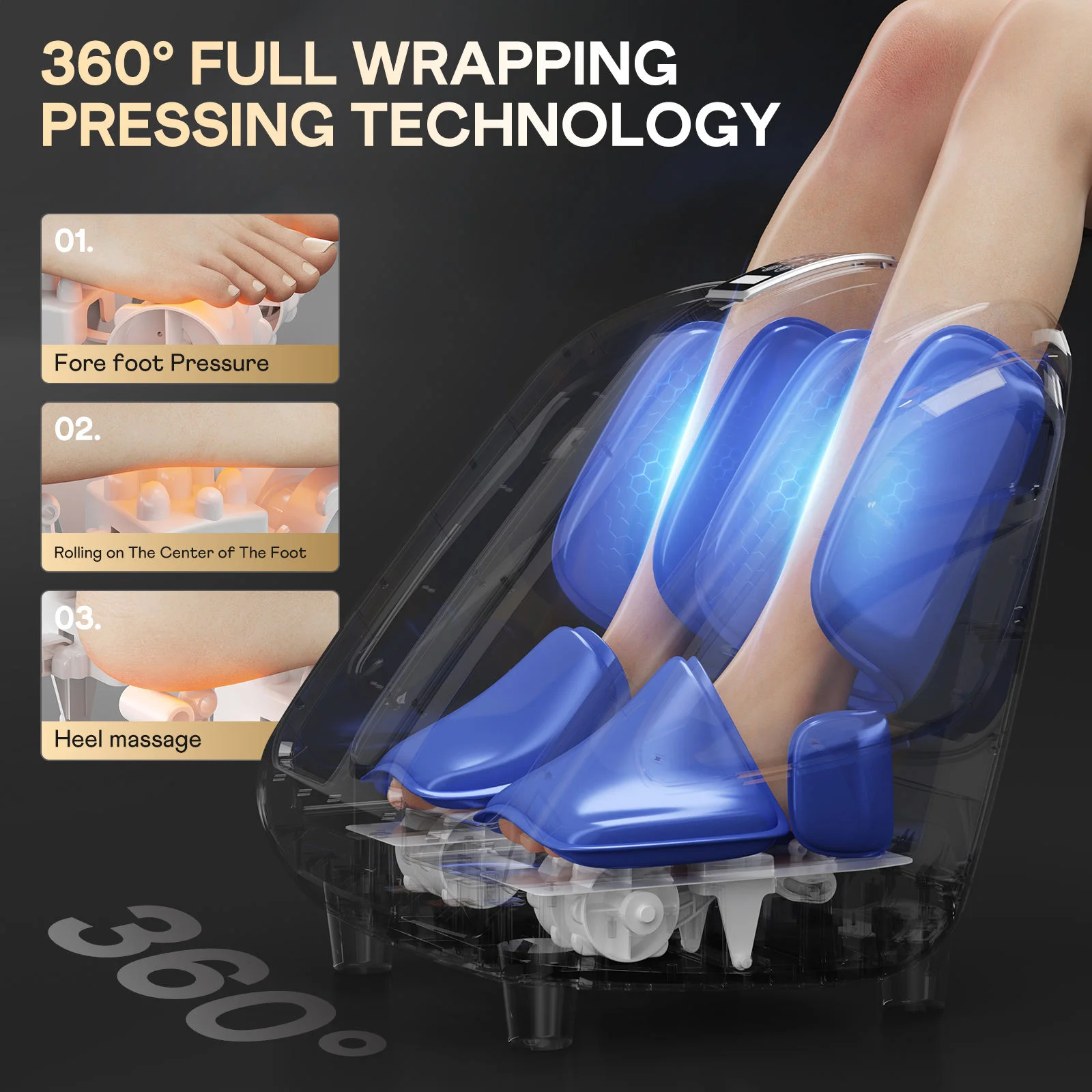 Portable Shiatsu Electric Foot Massager Heat Air Compression Vibration Musical Function for Foot Pain Relief Home Reflexology