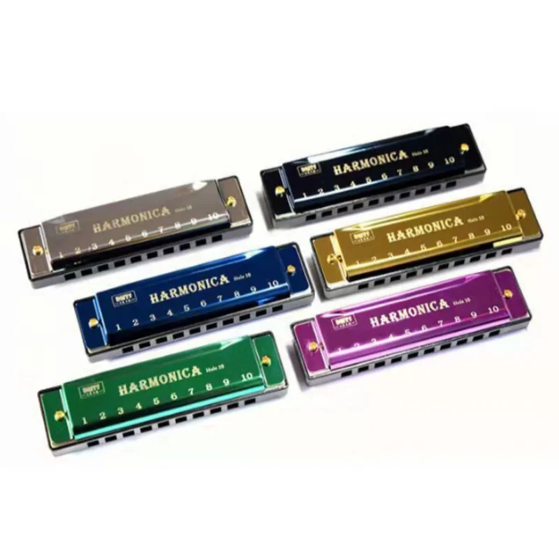 10-Hole Blues Harmonica Titanium Copper Core Student Children Early Education Puzzle Orff Musical Instrument Harmonica