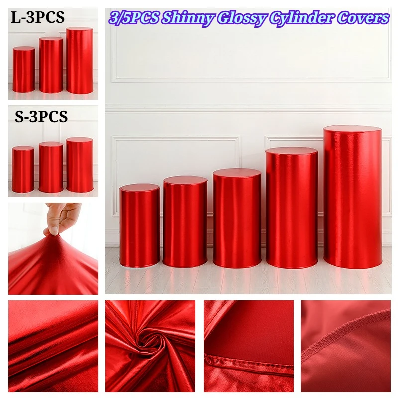 3/5PCS Shinny Glossy Cylinder Covers Spandex Pillar Cover Bronzing Pedestal Column Covers for Baby Shower Birthday Wedding Decor