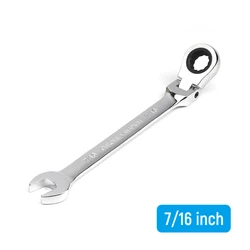 Llave inglesa de trinquete de 7/16 pulgadas, cabeza Flexible, pulido de espejo, herramientas de mano universales, herramienta de reparación de automóviles, 1 ud.