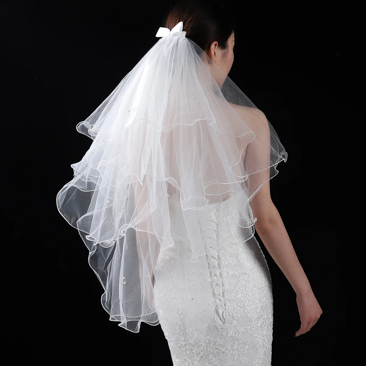 Velo de novia de múltiples capas blanco elegante, adecuado para Bodas de mujeres, longitud de la cintura