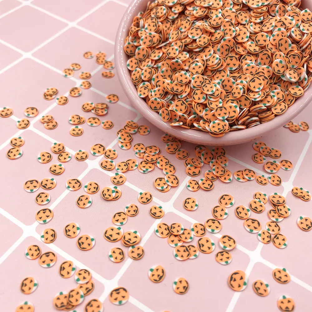 50g/lot Halloween Pumpkin Slices Polymer Hot Clay Sprinkles for Slime Filling Material Accessories DIY Nail Arts Decoration 5mm