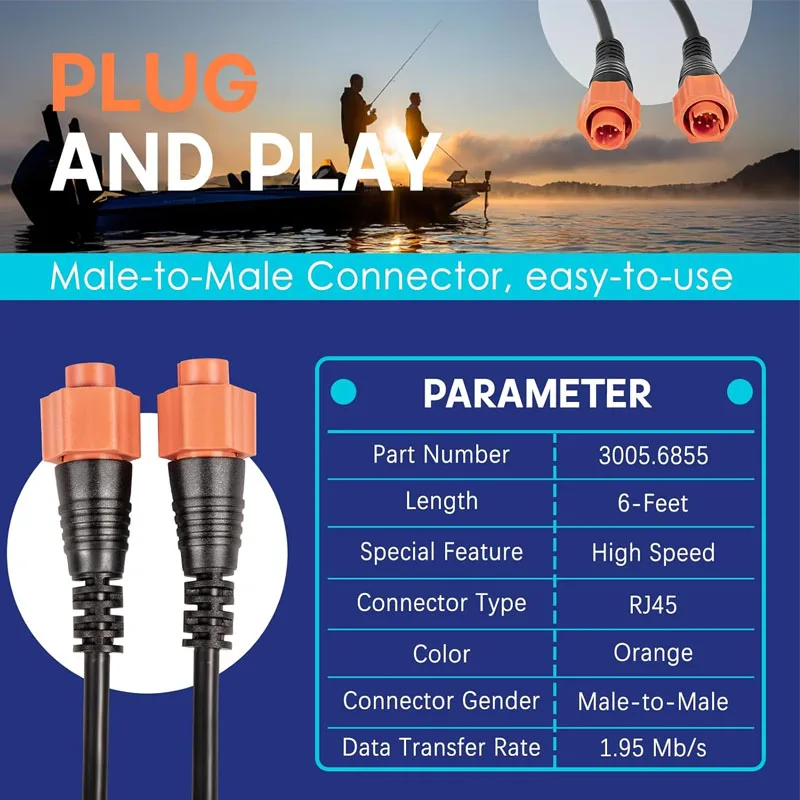 3005.6855,0127-51 Boat Ethernet Cable 6ft(1.8m) ETHEXT-6YL 5-Pin Network Cable Fit for Most Lowrance Devices