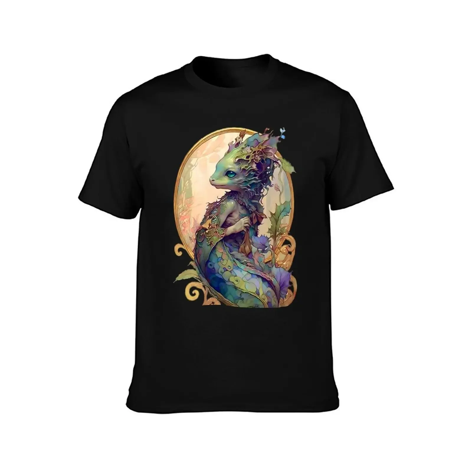 Art Nouveau Fantasy Anthropomorphic Seahorse T-Shirt customizeds T-shirts oversize custom shirt blanks t shirt for men