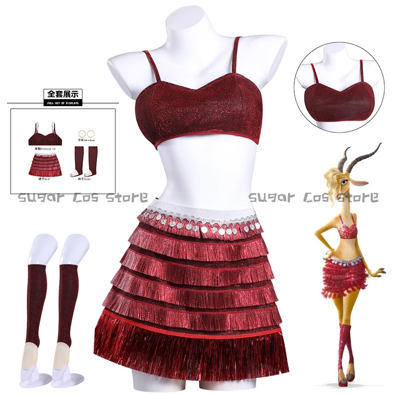 

Anime Gazelle Cosplay Costume Sexy Red Dress Dance Skirts Socks Full Set For Women Girls Halloween Party Carnival Outfits Props